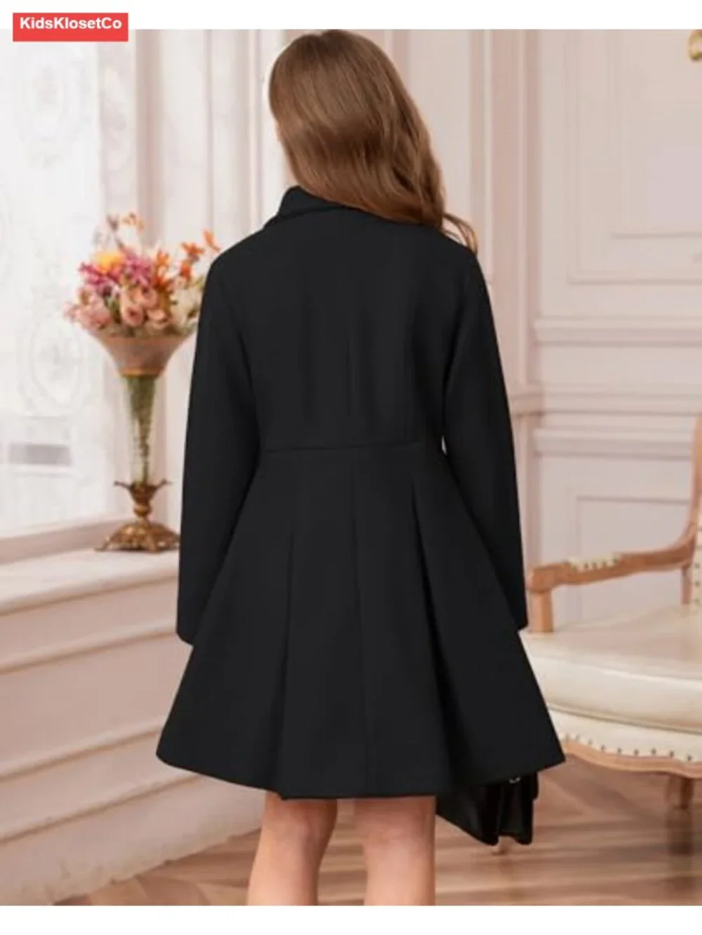 Girls Wool Peacoat with Lapel Pockets Winter Long Jacket Kids Size 6-14
